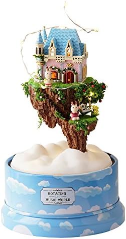MAGQOO Dollhouse Miniature with Furniture,Rotating DIY Dollhouse Kit Plus Dust Proof and Music Movement, 1:24 Scale Creative Room Idea for Valentine’s Day(Dream of Sky)