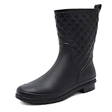 Asgard Women's Mid Calf Rain Boots Waterproof Rubber Booties BK39 Black