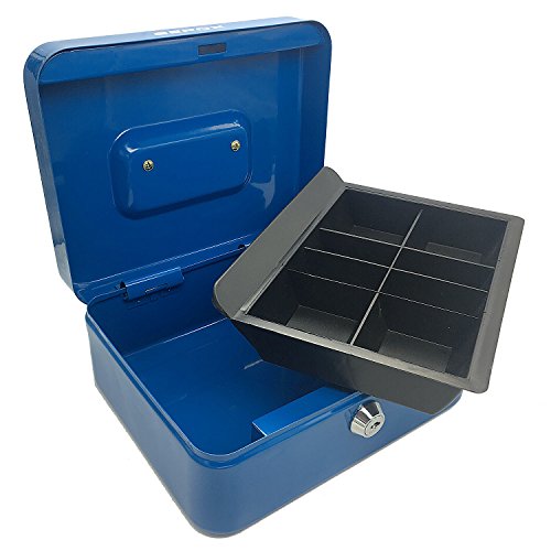 SEPOX Cash Box, Locking Cash Box With Money Tray, Medium, Blue