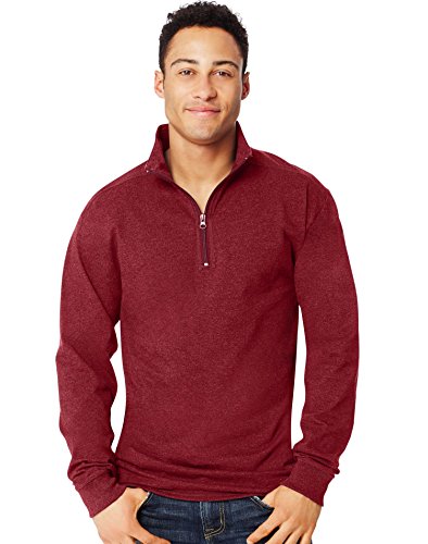 Hanes Men`s X-Temp 1/4 Zip Long-Sleeve T-Shirt, O5944, L, Chili Pepper  Heather