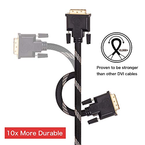 DVI Cable 30Ft,Tan QY Nylon Braided DVI-D 24+1 Dual Link Male to Male Digital Video Cable Gold Plated with Ferrite Core Support 2560x1600 for Gaming, DVD, Laptop, HDTV and Projector (10M/30Ft)