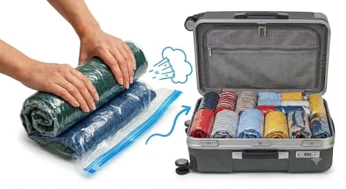 Pack 9 Bolsas al Vacío Enrollables para Ropa 40x60 cm, Bolsas de Compresión para Viaje sin Bomba, Organizador de Maleta y Equipaje, Reutilizables para Ahorrar Espacio en Ropa, Abrigos y Textiles