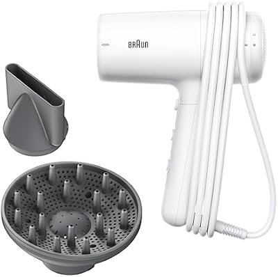 Sèche-Cheveux Braun HD2.21, Puissant avec Diffuseur et Concentrateur, Technologie IONTEC, Moteur 2200W avec 3 Réglages de Températures et 2 Vitesses, Finition Blanc Brillant, BRHD226