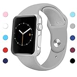 Sport Band for Apple Watch 42mm 38mm, Soft Silicone Sport Strap Replacement Bands for iWatch Apple Watch Series 3, Series 2, Series 1 42mm Gray Small