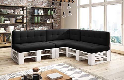 sunnypillow Palettenmöbel Europaletten Indoor und Outdoor Lounge Gartenmöbel Holz Gartenmöbel Set Lounge Möbel Terrasse Balkon Loft Stil Paletten | Weiß Eckbank 120x60cm Höhe: 30cm – Bild 7