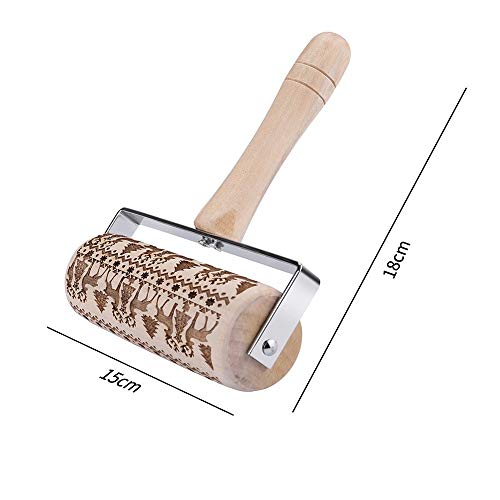 Christmas Wooden Rolling Pins Deeply Engraved Embossing Rolling Pin with Christmas Elk Pattern for Baking Christmas Themed Pastries & Cookies,Rolling Pin Kitchen Tool