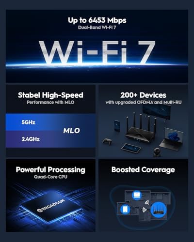BE6500 WiFi 7 Router Dual Band Gigabit-Gaming-Router, VPN Client und Server, Cudy APP-Steuerung, Broadcom 2 GHz Quad-Core CPU, WR6500
