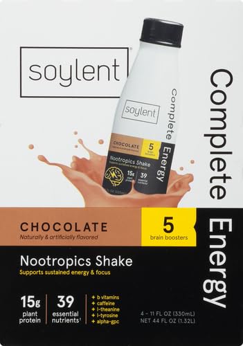SOYLENT COMPLETE ENERGY, 15G COMPLETE PROTEIN, 15 BRAIN BOOSTING NUTRIENTS, 100MG CAFFIENE + L-THEANINE, 15% VITAMINS AND MINERALS, 11 OZ (4 PACK)