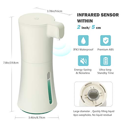 HuaQi Automatic Foaming Soap Dispenser 16oz/450ml Infrared Motion Sensor Premium Touchless Battery Operated Electric Automatic Foam Soap Dispenser for Bathroom Kitchen Office Hotel (Beige, 16oz/450ml)