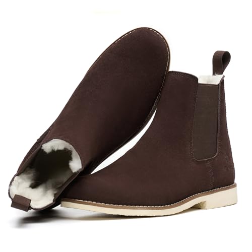 SL-Saint Handgefertigte Klassische Chelsea Stiefel für Männer Mode Echtes Rindsleder Slip On (Braun Wollfutter, Erwachsene, Herren, 45, Numerisch, EU Schuhgrößensystem, M)