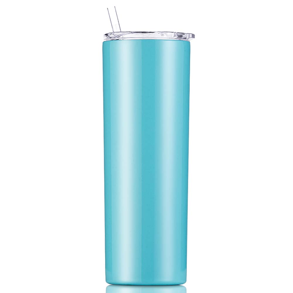 Gteller Double Wall 18/8 Stainless Steel Vacuum Slim Skinny Tumbler with Straw and lid, Insulated Travel Mug Keeping Beverage Cold and Warm (Blue, 20oz)