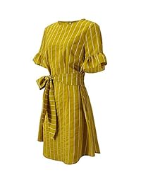 TOP-MAX - Vestido de verano elegante con cuello en V y botones para fiestas, trabajo, regreso a casa