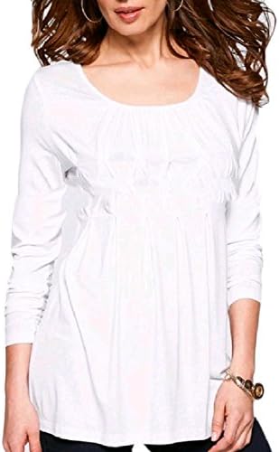 QueenHandsWomen QueenHands Womens Fashion O-Neck Long Sleeve Frill Slim Casual Blouse Shirts Tunic Tees XL White
