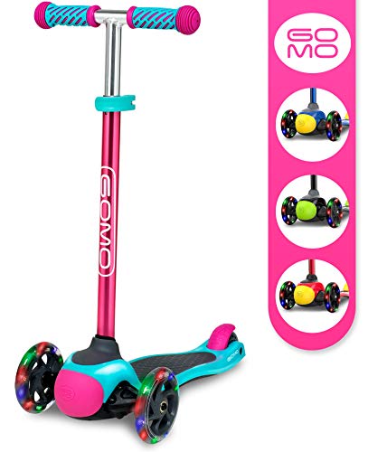 GOMO 3 Wheel Scooter - Toddler Scooter - Three Wheel Scooter for Kids 2, 3, 4 and 5 Years Old - Adjustable Height Kick Scooter w/Colors for Boys & Girls (Teal/Pink)