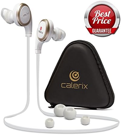 Bluetooth Headphones 4.1 Wireless Calerix, with Sweat Proof, Noise Cancelling Technology – Lightweight Sport in-Ear Earbuds with Built-in Microphone – Connect to iOS, Android (White/Golden)