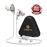 Bluetooth Headphones 4.1 Wireless Calerix, with Sweat Proof, Noise Cancelling Technology – Lightweight Sport In-Ear Earbuds with Built-In Microphone – Connect to iPhone iOS, Android (White/golden)