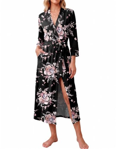 Ekouaer Women Robes Long Knit Bathrobe Soft Kimono Loungewear with Pockets at Amazon