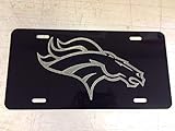 maitongzaix Denver Broncos Logo Car Tag on Black Aluminum License Plate