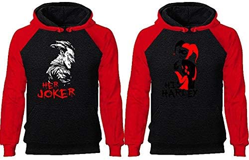 LIFESTYLE39 Her Joker His Harley Couples Hoodies, Matching Couple Hoodies, Raglan Hoodies