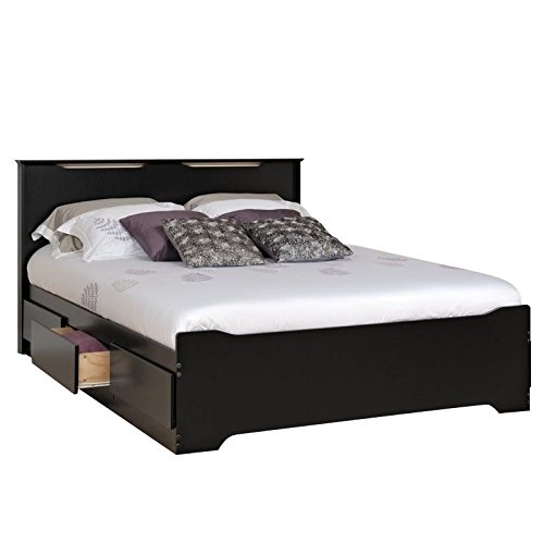 Prepac Coal Harbor Queen Platform Storage Bed with Headboard in Black