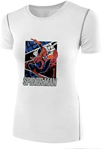 HJGBEDS Women Spiderman Tee Shirts Compression Tops Medium White