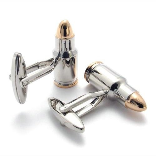 2pcs Classic Personalized Polished Bullet Shirts Men's Cufflinks, Gold Silver, 1 Pair Set