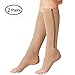 Aisprts (2 Pairs) Compression Socks, New Compression Zip Sox Socks Stretchy Zipper Leg Support Unisex Open Toe Knee Stockings (Beige, S/M)