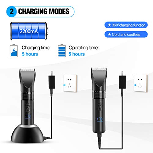 liaboe Tondeuse Cheveux Hommes, Tondeuse pour Homme Professionnelle, Kit Tondeuse Barbe Pour Homme Rechargeable Avec 4 Sabots et LCD, base de charge sans Fil et USB Recharge avec Adapteur