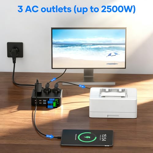 CKCN Power Strip with USB C 6-Port (90 W), Socket Cube 2500 W with LED Display, Multiple Socket with USB Charging Station, Multiple PD Surge Protection Sockets, Extension Cable, 1.2 m, Black