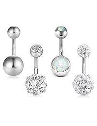 D.Bella - 4 piercings de ombligo de acero quirúrgico 316L, 0.49 oz, 0.236 in, 0.315 in, 0.394 in