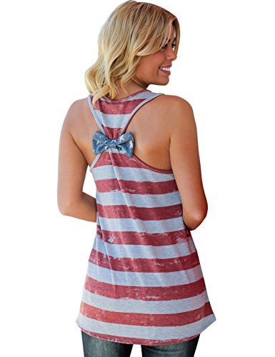 Poptem Womenâ€™s Racer Back American Flag Tank Tops Patriotic Shirt Sleeveless Bowknot Loose Fit Camisole Tunic