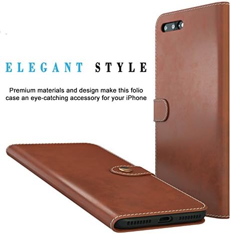 Genuine Leather iPhone 7 Plus Case w/Built in Wallet Credit Card Holder | Designer Cell Phone Case with Snap Closure | Edge-to-Edge Protection | Shock &amp; Dust Resistance (Brown)