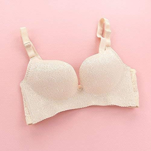 Qiusa A wireless chip jacquard seamless bra adjustment type ABC accessory breathable gather Cup (Color : 80A 36A, Size : Light beige)