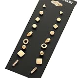 Rinhoo 9 Pairs Hypoallergenic Assorted Bead Charms Multiple Stud Earring Set Women Girls Jewelry (Gold)