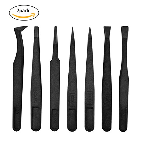 Marrywindix 7pcs Precision Anti-static Tweezers, Plastic Tweezers for Electronics Jewelry-making Repairing