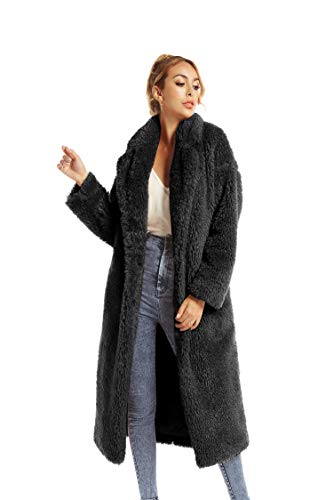Women Faux Fur Winter Coats Comfort Warm Outerwear Open Front Long Cardigan Overcoat Jacket (Black, M)