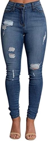 CHNS Lady's Long Stretch Tight Skinny Jeans Slim Fit Warm Winter High Waist Denim Jeans Pants Blue