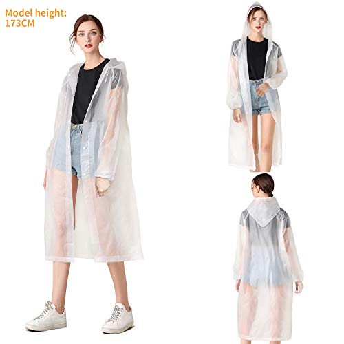Craftersmark Rain Poncho for Adult Waterproof Rain Ponchos with Drawstring Hood Raincoat for Men Women, 2 Pack EVA Reusable Jacket for Disney Hiking Travel Concerts, Size 58" by 27.5" - Thumbnail 4