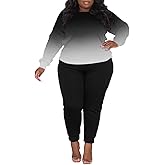 HBQ Plus Size Two Piece Outfits For Women Casual Round Neck Jogging Sets Long Sleeve Tracksuit With Pockets-4XL-Gradient