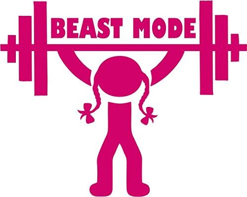 Tshirt Rocket Beast Mode LADY Weightlifter Decal - Vinyl Gym Fitness Weightlifting Barbells Workout Decal, Laptop Decal, Car Window Wall Sticker (6", Hot Pink)