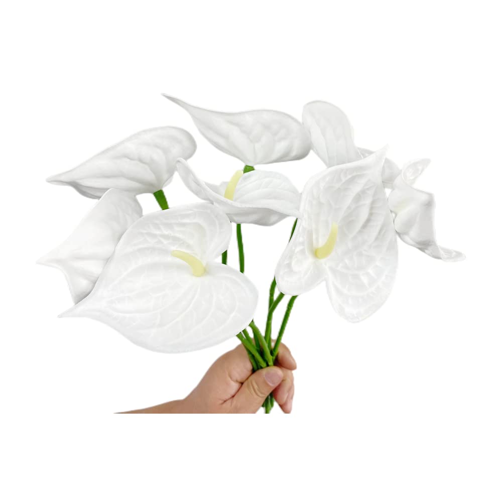 8pcs 13inch Pure White Artificial Anthurium Lily Flowers Permanent for Home Decor Bouquet Home Bridal Wedding Festival Party,Crafts,Store Decor Arrangements Flower Bouquet Accessories