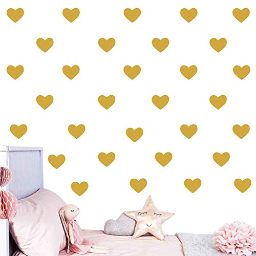 Melissalove 84pcs DIY Mini Heart Wall Stickers For Kids Room Baby Wall Decals Nursery Girls Boys Bedroom Wall Art Decor Mural A307 (gold)
