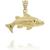 Trout Fish Pendant Necklace Real Solid 10K Gold
