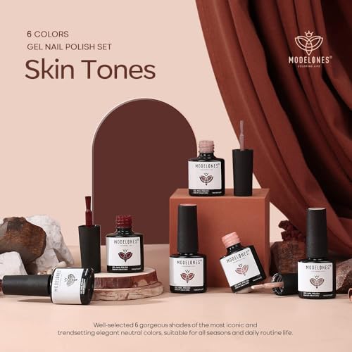 modelones Gel Nail Polish Kit -6 Colors Spring Nude Pink Gel Polish Set Skin Tones Neutral Brown Soak Off Gel Nail Kit Manicure DIY Nail Art Salon Home Gift - Image 2