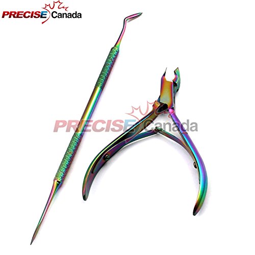 PRECISE CANADA: NAIL ART FINGERNAILS TOENAIL CUTICLE NIPPER RAINBOW CLIPPER SCISSOR WITH TITANIUM DUAL-ENDED PEDICURE PUSHER REMOVER