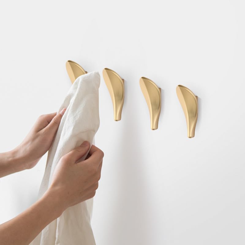 SARIHOSY 5pc Gold Leaf Coat Hooks Modern Contemporary Coat Hook Copper, 5 Pack Solid Brass Hooks to Screw in, Wall Mounted Hooks Gold+Coat+Hooks, Golden Clothes Rail — image 1