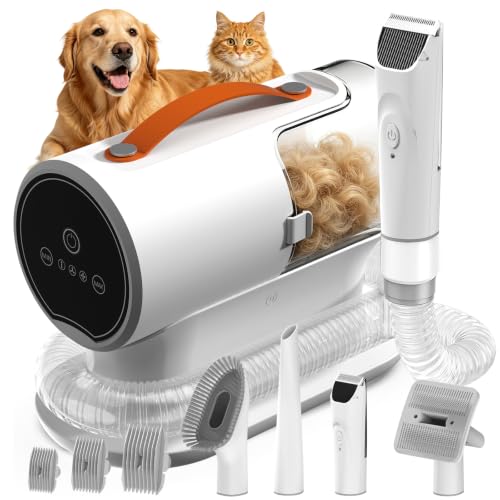 AiRiOBO Dog Grooming Vacuum Kit, 12000Pa Pet Hair Vacuum with Clipper | 2L Dust Cup, Low Noise, 5-in-1 Grooming Kit with Clipper & Cleaning Brush for Home Shedding and Trimming, PG100