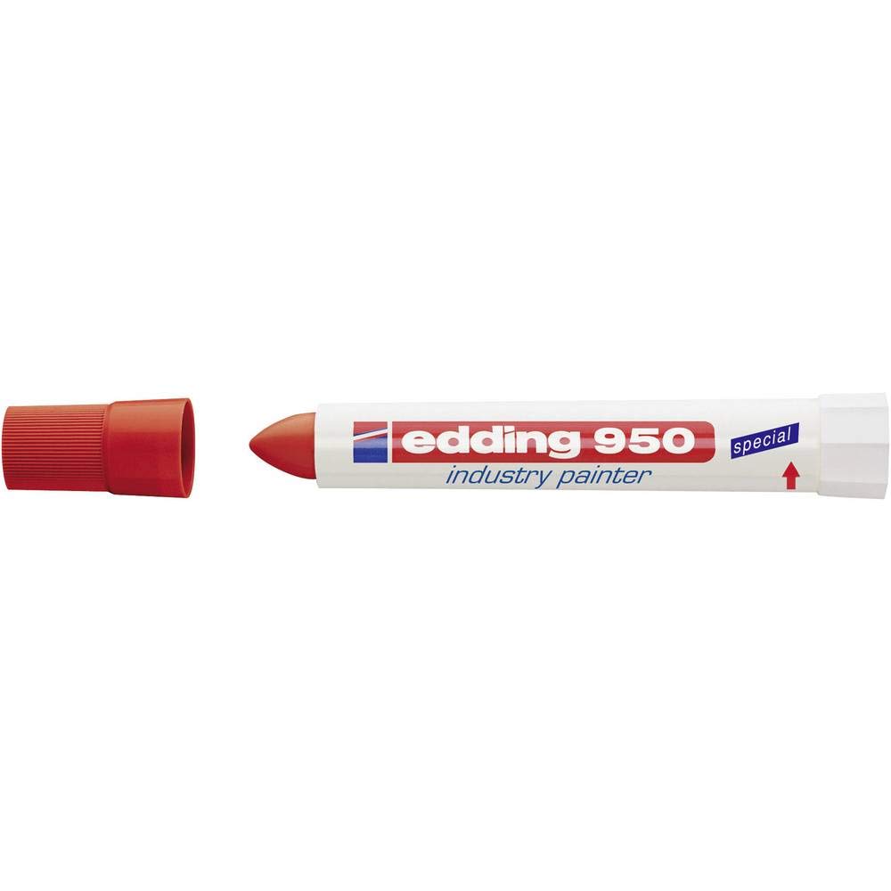 edding 950 Industry Painter - Red - 1 Pen - Round Tip 10 mm - Marker for Writing On Metal, Rocks, Wood - Rough or Wet Surfaces - Permanent, Waterproof