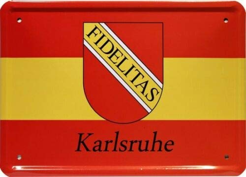 Blechschild mittel Tin Sign 15 x 21 cm Karlsruhe Crest Fidelitas Funny Slogan MJ 237