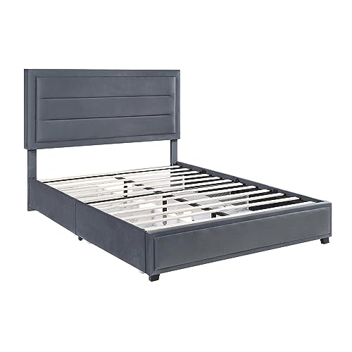 24/7 Shop at Home Leif Transitional Fabric Upholstered Platform Bed with Storag…